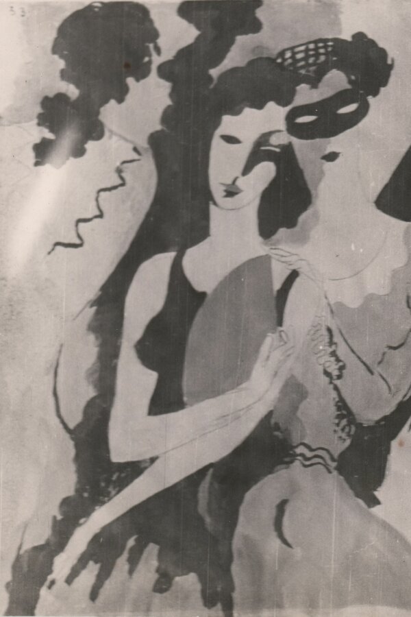 František Kaláb, Tři masky, 1933, kvaš, 47,5 x 35,5 cm